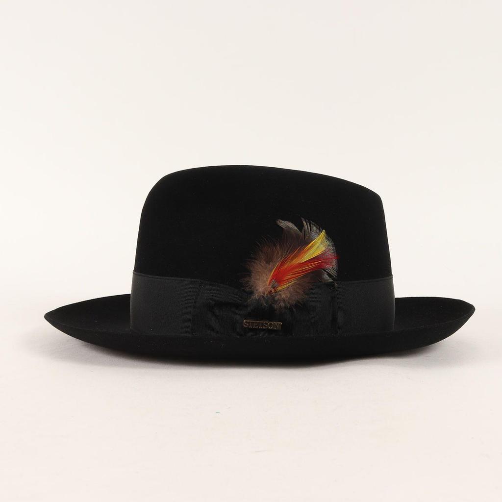 Used STETSON Stetson Hat Size: 6 7/8 (55cm) 70s Feathered Wool Felt Fedora Hat Black 70's Vintage Old Clothes Hat [Men's]