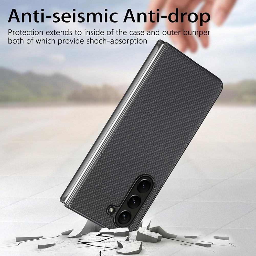 For Samsung Galaxy Z Fold5 5G Carbon Fiber Texture PU Leather+PC Case Precise Cutouts Phone Cover