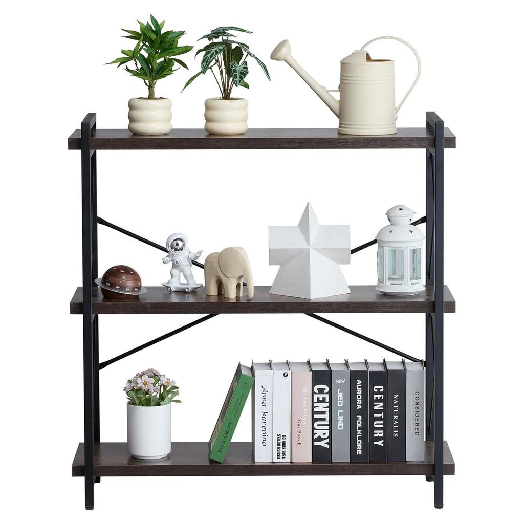 Metal Bookshelf Rustic Bookshelf 3-Tier for Living Room Bedroom & Office