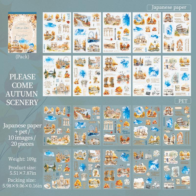 20sheets/bag Golden Autumn Daily Life Theme Die Cut Sticker Sheets For Scrapbooking DIY Frame Collage Decoration Laptop Sticker