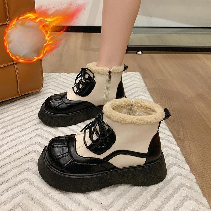 Women's Soft Sole Winter Warm Fur One Snow Boots Padded Lined Ankle Boots Anti-slip Hiking Casual Sports Cotton Boots Martin Boots