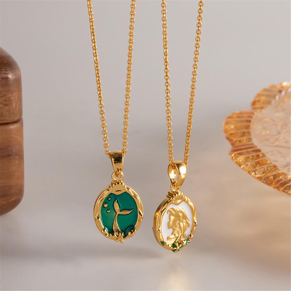 Double Sided Mermaids Princess Pendant Necklace Luxurious Sweater Chain for Women and Girls Handmade Jewelry Gift