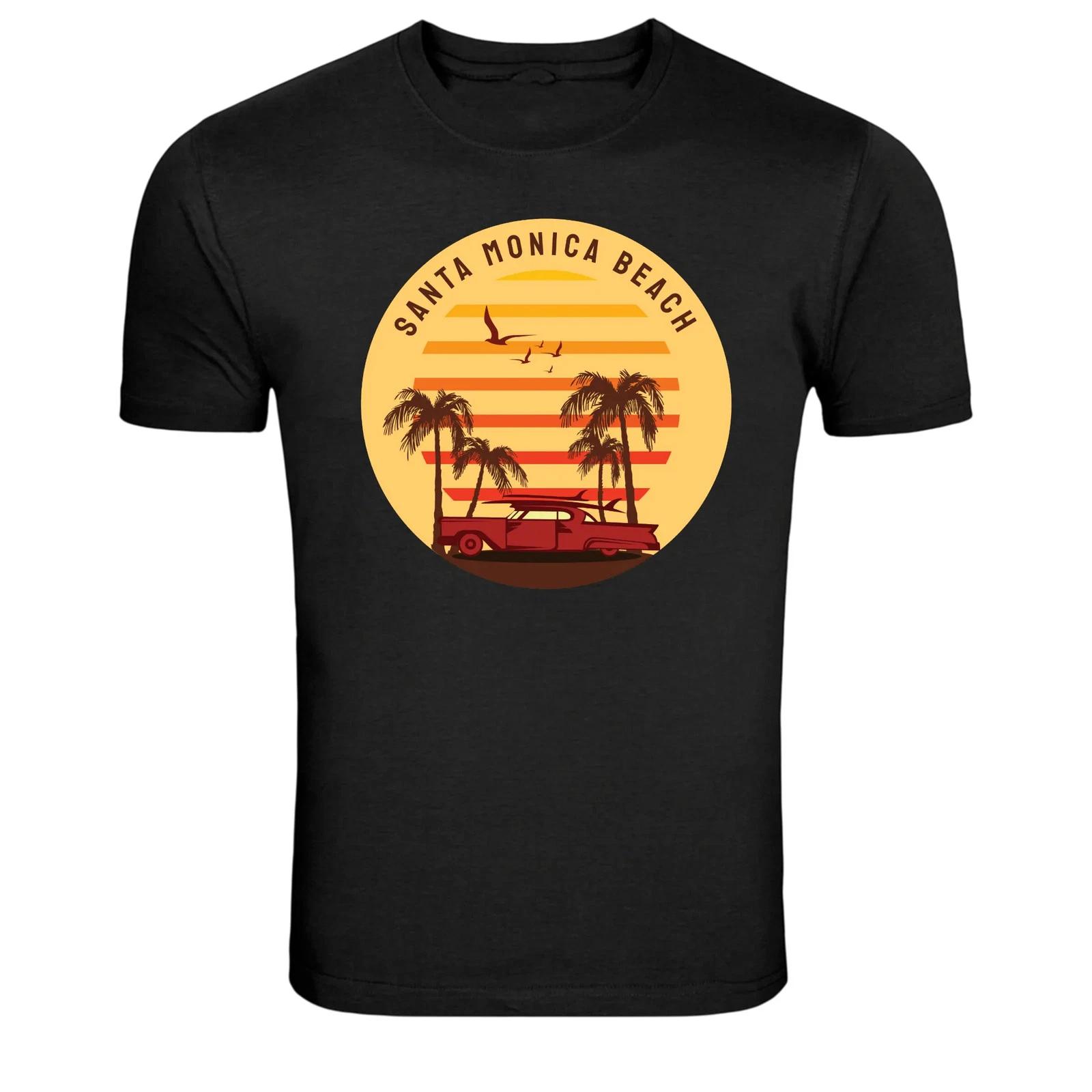Santa Monica Beach Retro Sunset Graphic T-Shirt M