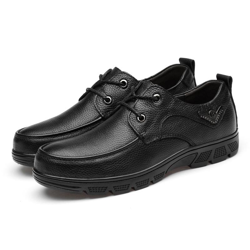 Spring and Autumn cowhide wide feet round head shallow mouth large size foot cover men's shoes outdoor casual leather shoes rubber non-slip sole