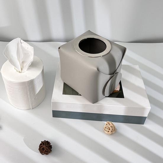 Roll Paper Box Multifunctional Square Large Diameter High Capacity Reusable Pen Holder Faux Leather Napkin Paper Case Desktop Sundries Organizer