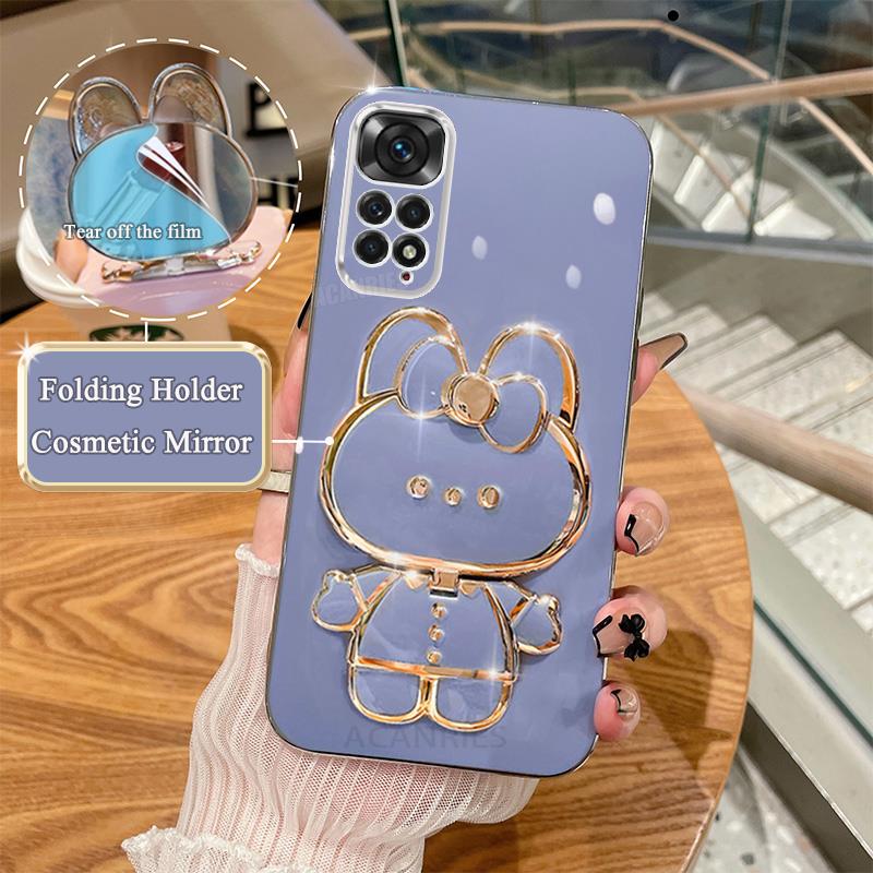 Note11s Luxury Plating Mirror Holder Case On For Xiaomi Redmi Note 11 Pro 4g 5g 11s 11pro Plus 10 10s 9 9s Silicone Stand Cover
