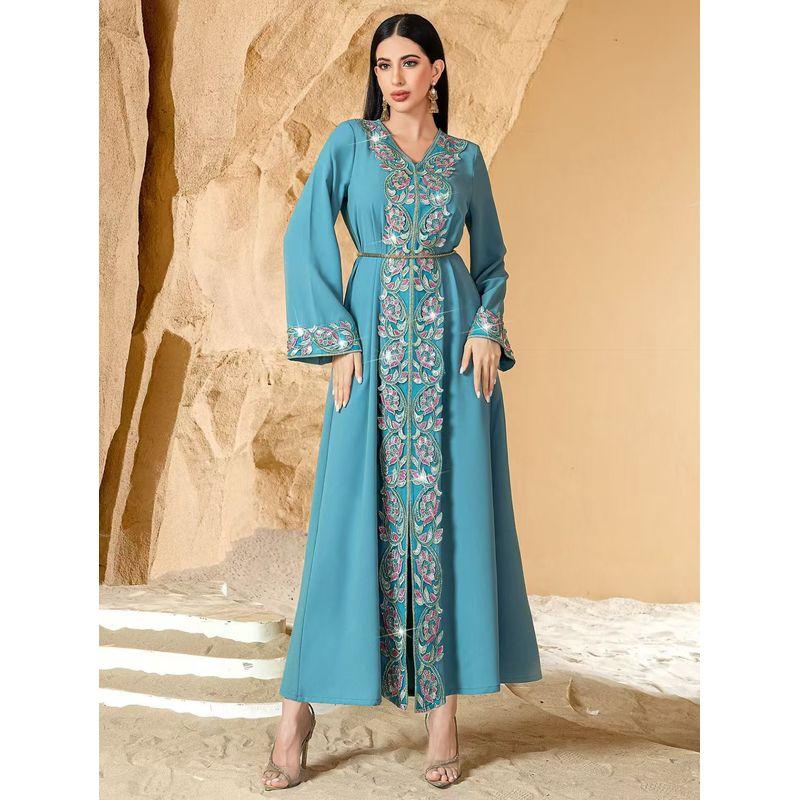 Middle East New Arrival Fashion Elegant Embroidery Beaded Robe Dress Embroidered Beaded Dress