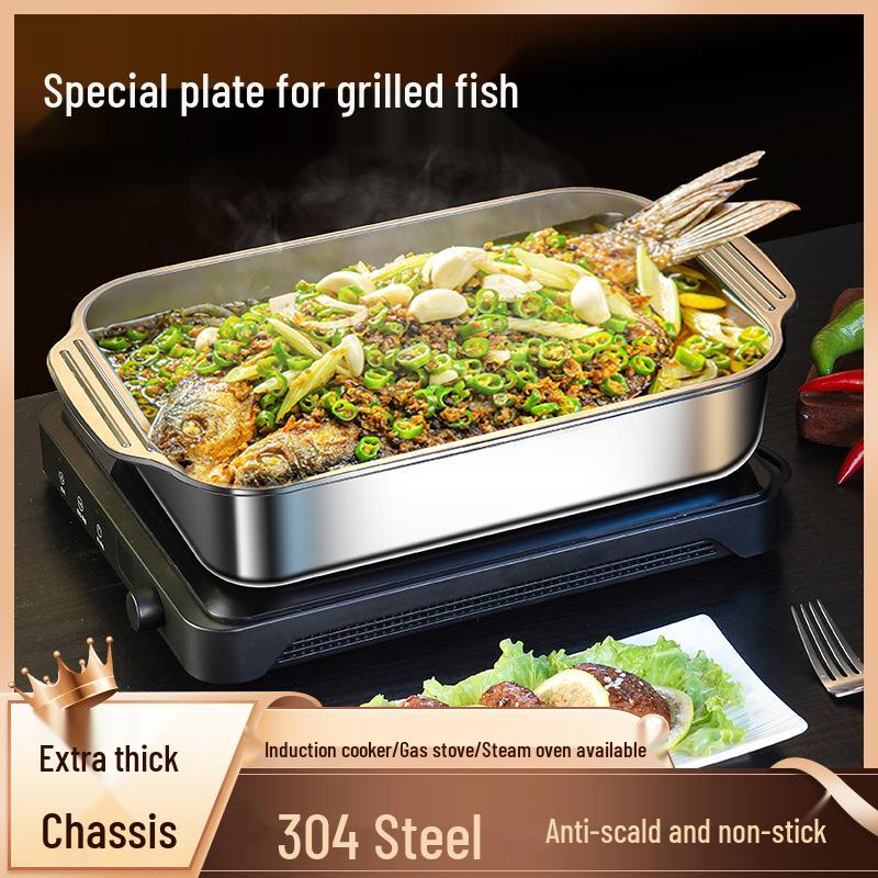 316 Stainless Steel Rectangular Baking and Serving Tray - Suitable for Oven, Induction, or Commercial Use