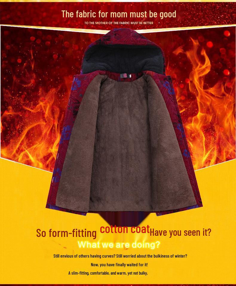 Grandma's Velvet-Lined Corduroy Hooded Winter Coat for Elderly Women