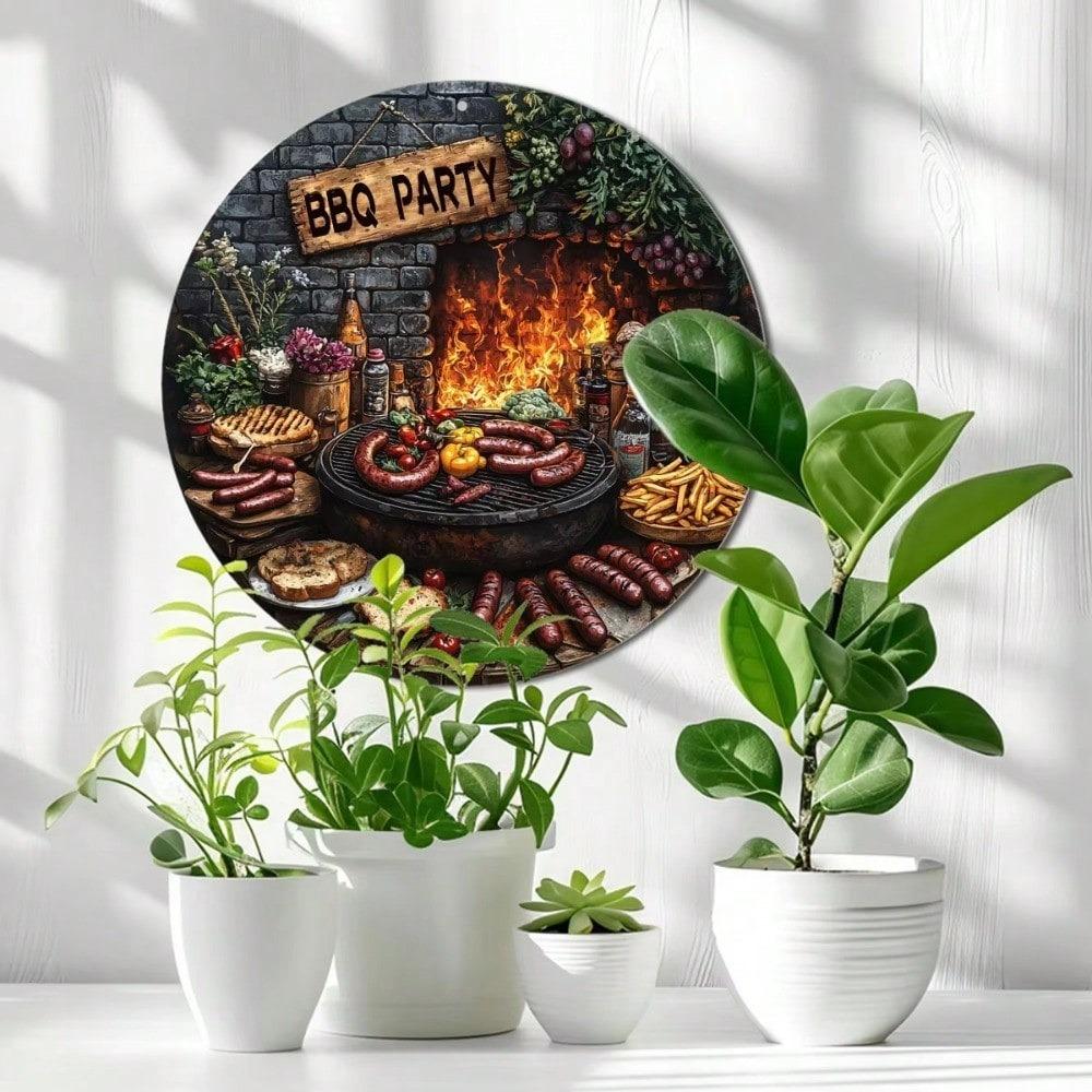 Wolvor 8-calowy Znak Ścienny BBQ Metalowa Sztuka Kuchenna Zewnętrzny Grill Impreza w Ogrodzie Prezent na Parapetówkę