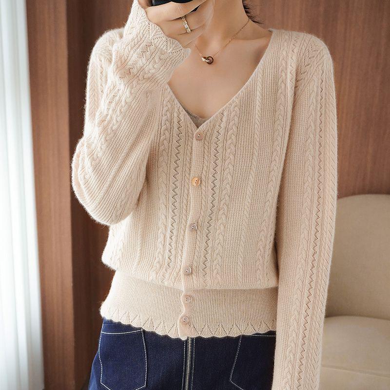 2025 Spring V-Neck Long Sleeve Knit Loose Cardigan XL