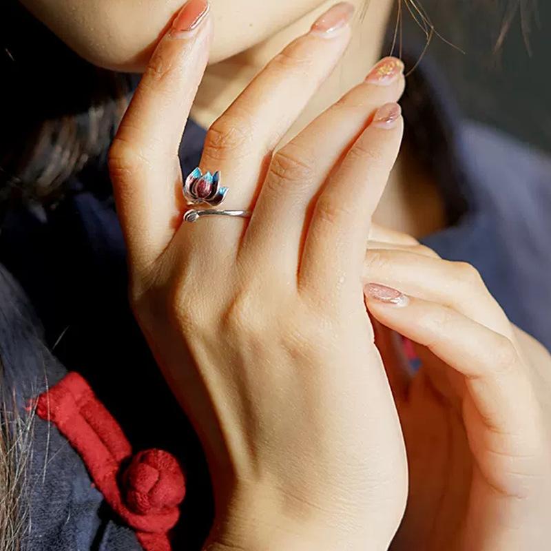 Inel Retro Chinezesc Cloisonne cu Floare de Lotus Pentru Femei Punk Gotic Vintage Inel Deschis Designer Handmade Zircon Accesorii Unisex