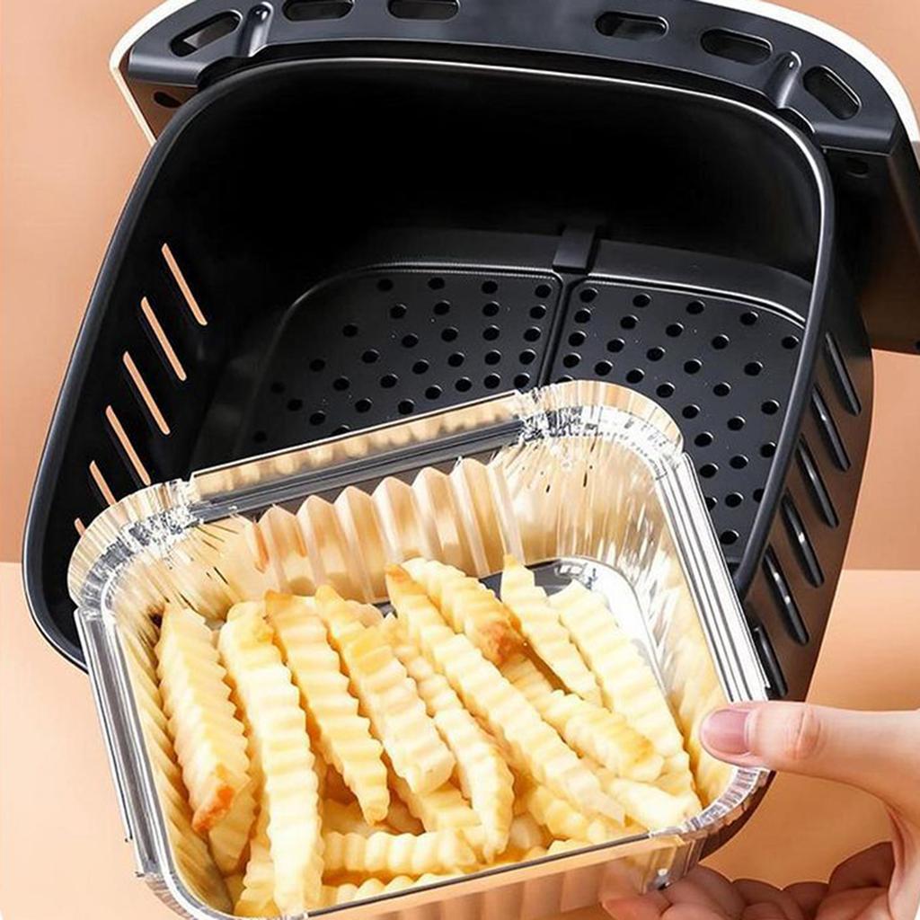Paquete de 20 Bandejas Cuadradas Apilables de Papel de Aluminio Contenedores para Hornear para Uso en Horno Freidoras de Aire Revestimientos Accesorios