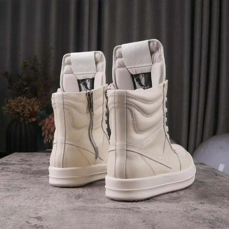 Men Genuine Leather Boots High Top Rock Sneakers Street Punk Shoes Riding Boots Women Retro Designer Platform Boots