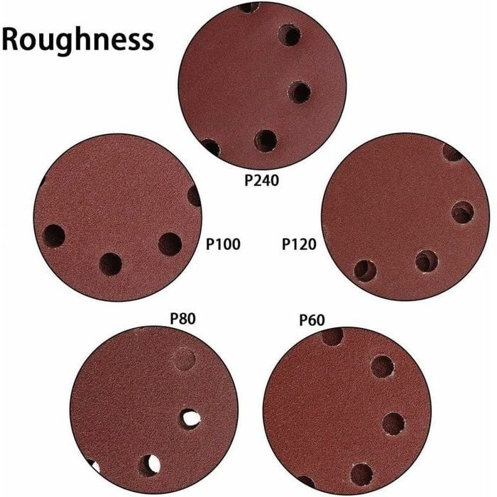 AIMOONSA Lot 100 disques abrasifs 125 mm pour ponceuse excentrique - P60/P80/P100/P120/P240