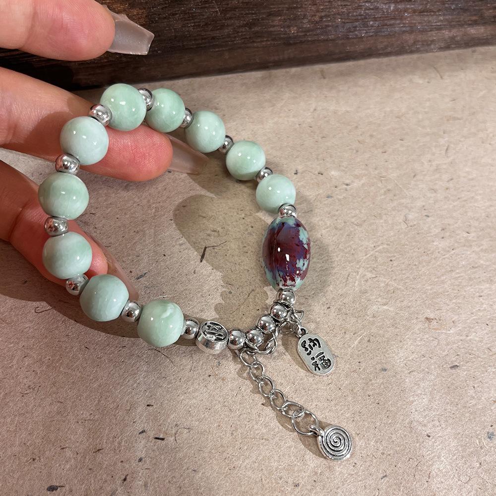 JMXD-Handmade Ceramic New Chinese Lucky Bracelet Women's Ethnic Style Literary Small Fresh National Style Fashion Bracelet Decoration