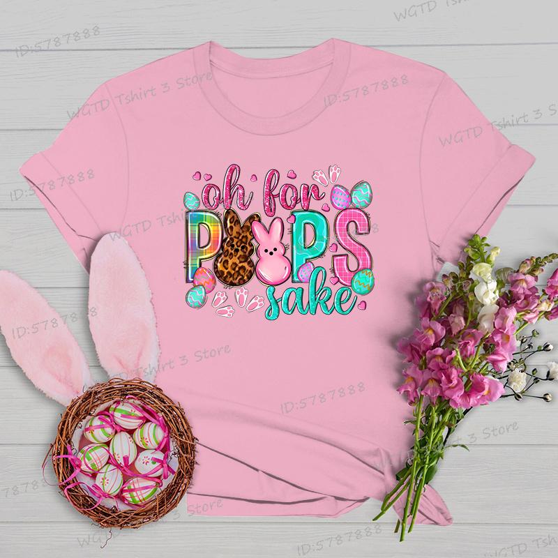 Oh for Peeps Sake Easter Tshirts Cute Bunny Leopard Print Crew Neck Tshirt Cartoon Rabbit Womens Easter Day Classic Tops Tees