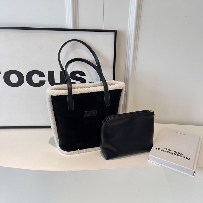 Ретро Повседневная Женская Сумка на Плечо Большой Вместимости 2023 Новая Высококачественная Плюшевая Сумка-Ведро Сумка для Поездок