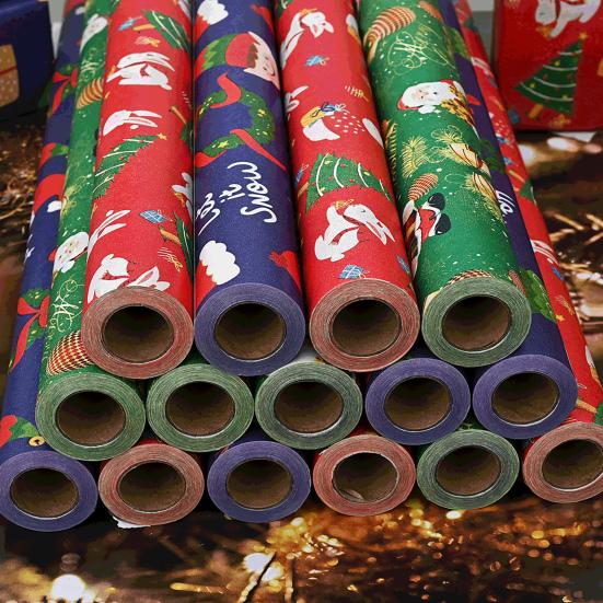Vánoční balicí papír 16 stop/33 stop Sob Santa Claus Balicí papír Vánoční zvonek Role balicího papíru pro slavnostní dárky Párty dobroty