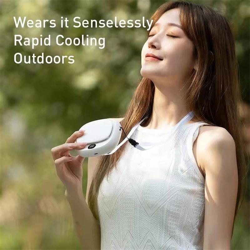 2025 Mini Handheld Fan 2000mAh USB Rechargeable Neck Hanging Fan, 5 Speeds with Display Screen, Portable Cooling Fan for Home, Office, and Outdoor Use