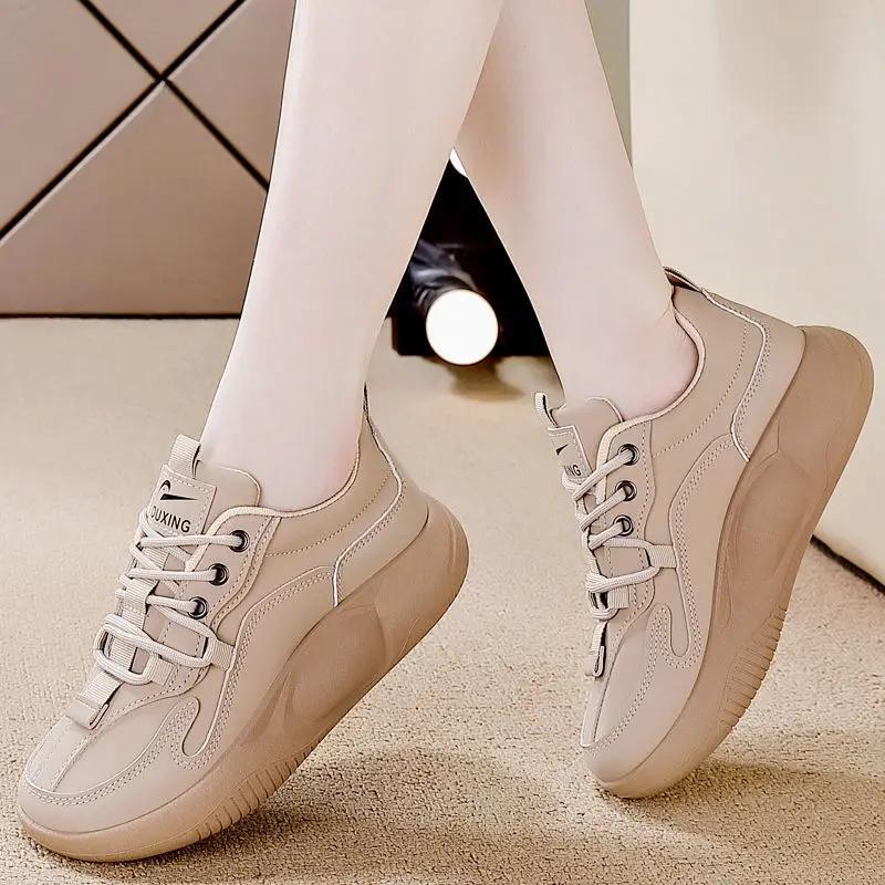

Fashion Spring New ladies white Shoes Versatile light sports shoes Fashion leather thick soled Sneakers Casual comfort women s loafers 40