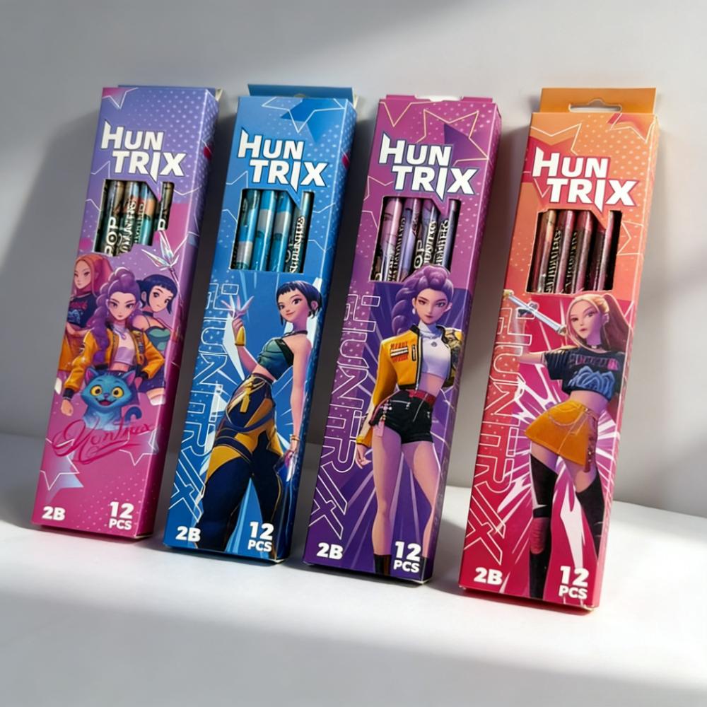 new Kpop Demon Hunters Cartoon HB Pencils 12PCS with Pencil Roll Holder Student Stationery Set for Writing Painting  School Use