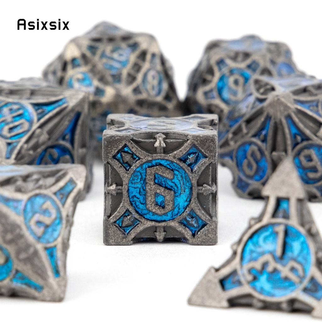 7 Pcs Black Blue Metal Dice Solid Metal Polyhedral Dice Set Suitable for Role-Playing RPG    Board Game Card Game