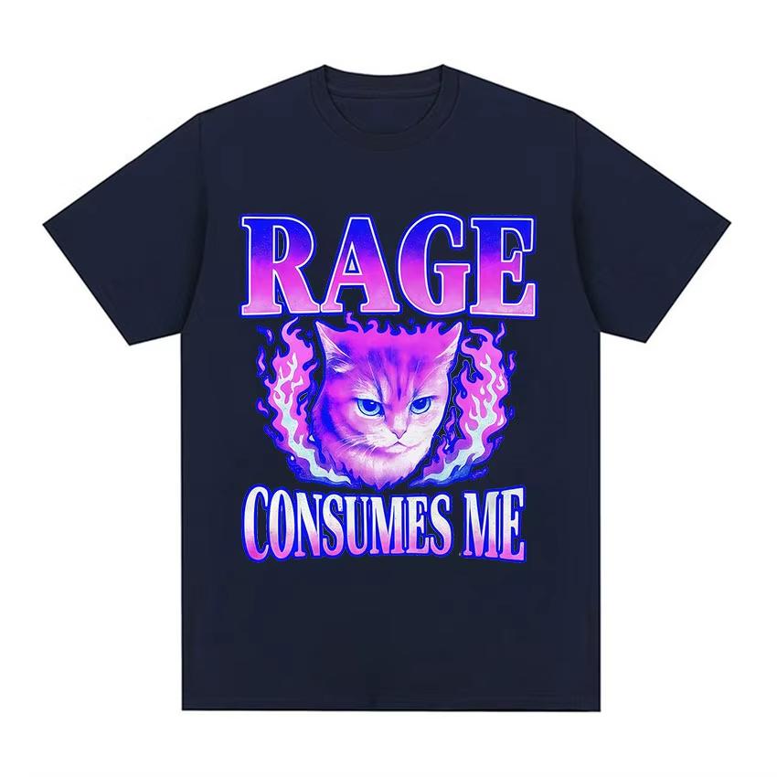 Wut verzehrt mich Katze Wütende Katze Retro Typografie Lustige Grafik T-Shirts Unisex Damen Vintage Ästhetik Baumwolle Kurzarm T-Shirts