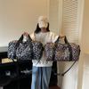 Large Capacity Leopard Print Travel Duffel Bag with Multiple Compartments, Shoe Compartment, Durable Nylon Casual Sports Gym Bag for Women