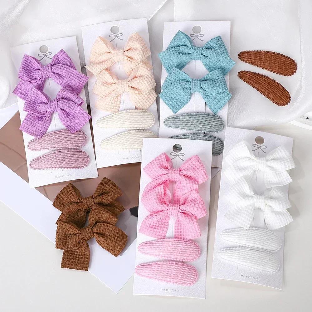 RAINBOW BOWS 4Pcs/Set Solid Bowknot BB Hair Clips Set for Girls New Handmade Hairpin Barrettes Headwear Kids Hair Accessories