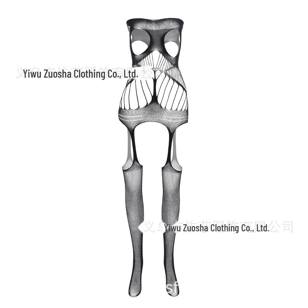 Sexy Jacquard Open-Bust & Crotch Fishnet Lingerie Bodysuit (w262)