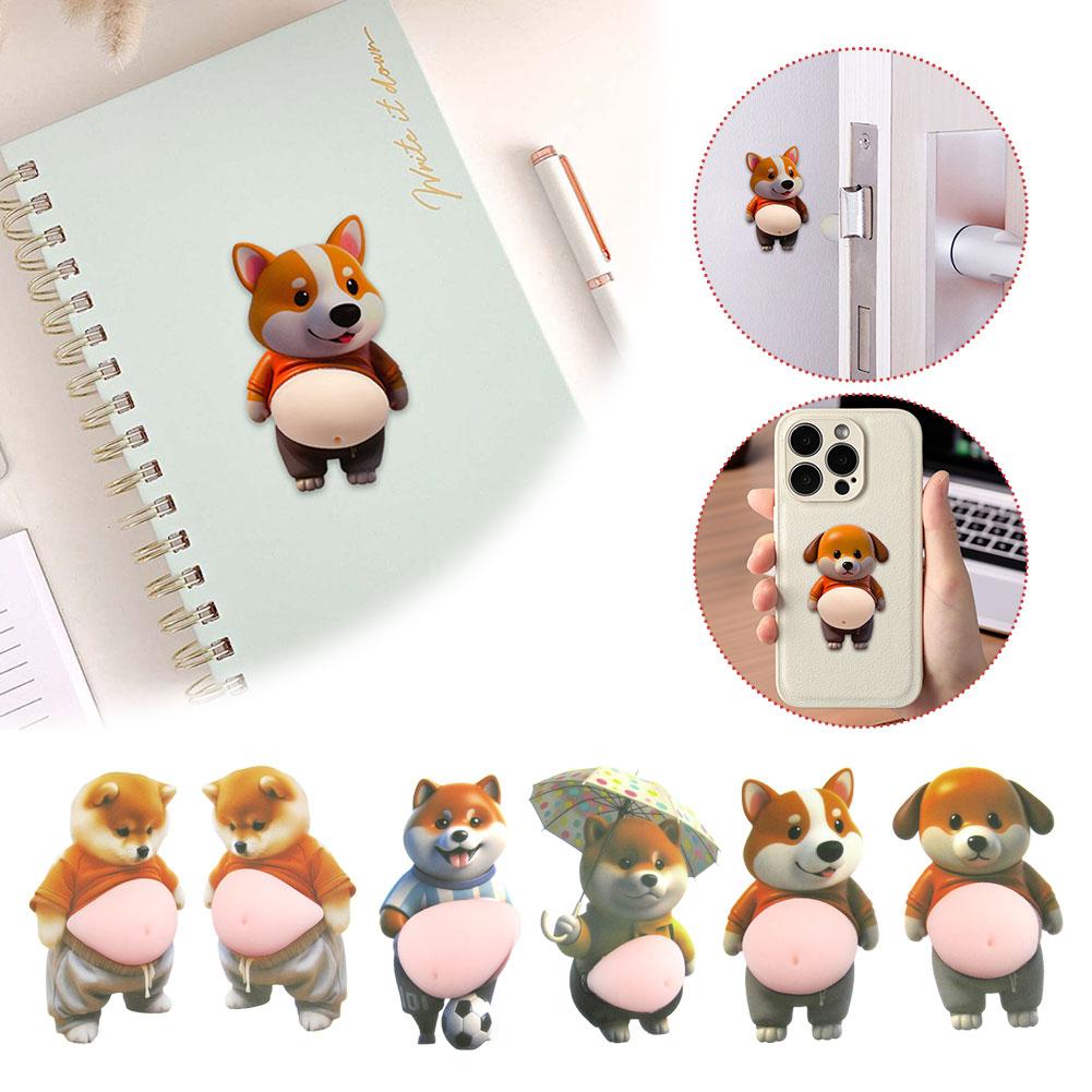 1/5Pair 3D Dog Stickers-Cute Puppy with Orange Outfit & Pastel Pink Background, Rubber Self-Adhesive Decals with Glitter Accents
