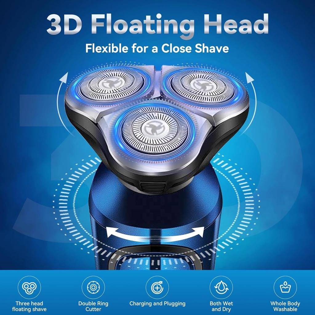 Elektrischer Rasierer für Männer, Wiederaufladbarer Elektrorasierer, Wasserdichter Nass-Trocken-Rasierer, Kabelloser Rasierer (blau)