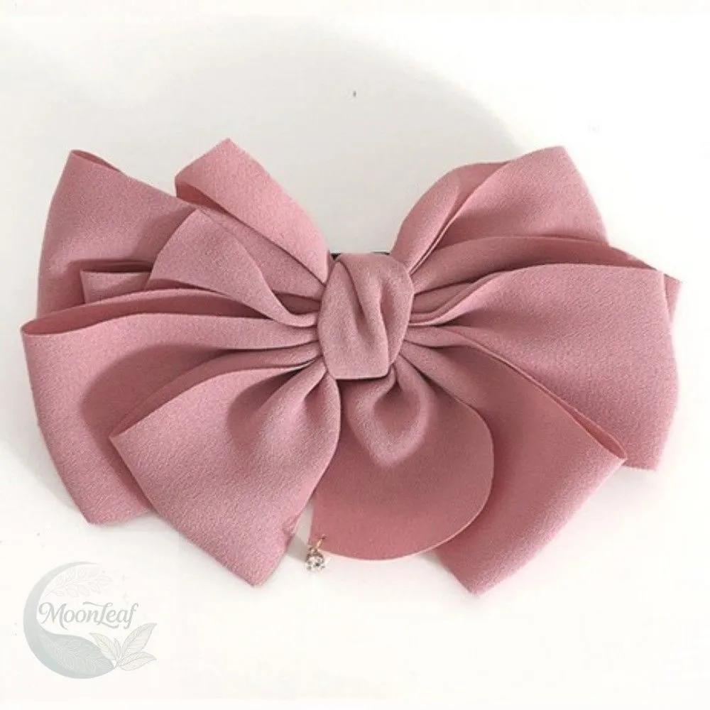 MLSTORE Pink Layered Cubic Automatic Hairpin Feminine Hairpin Big Ribbon Pin