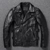 Chinese Size Heavy Motorcycle Jacket Natural Cowhide Leather Top Layer Causal Vintage Retro Moto Suit Leather Coat Winter
