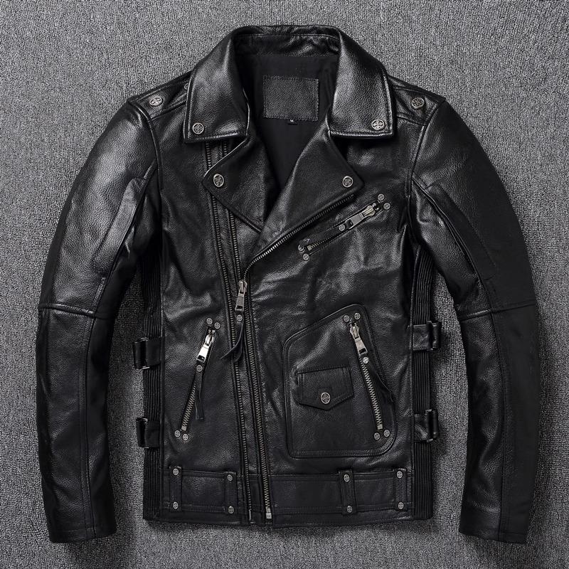 Chinese Size Heavy Motorcycle Jacket Natural Cowhide Leather Top Layer Causal Vintage Retro Moto Suit Leather Coat Winter