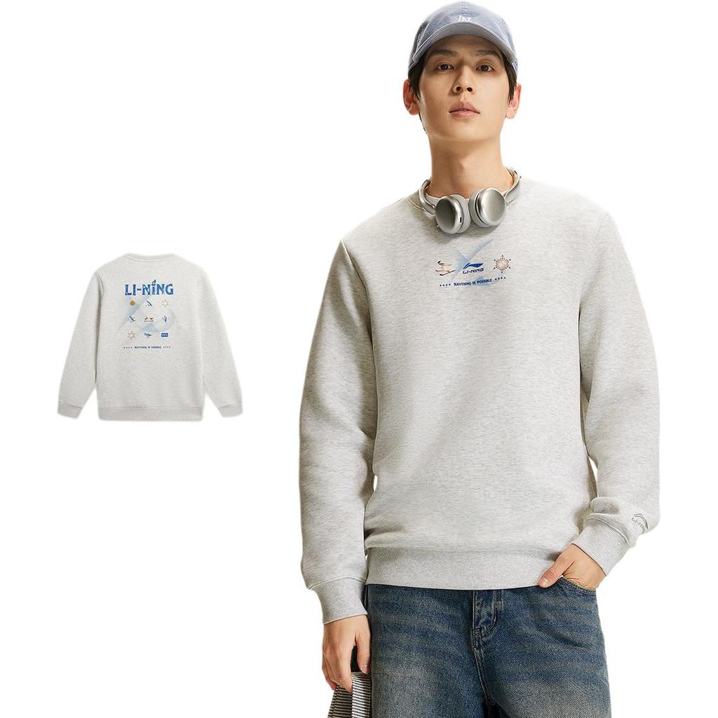 Li Ning DNA Series Winter Sports Inspiration Limited American Retro Casual Fashion Versatile Logo Crew Neck Pullover Sweatshirt AWDWC13-1