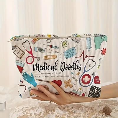 Kord-Kulturbeutel mit medizinischem Graffiti-Druck, Leichte Kosmetiktasche mit Reißverschluss, Multifunktionale Kosmetiktasche