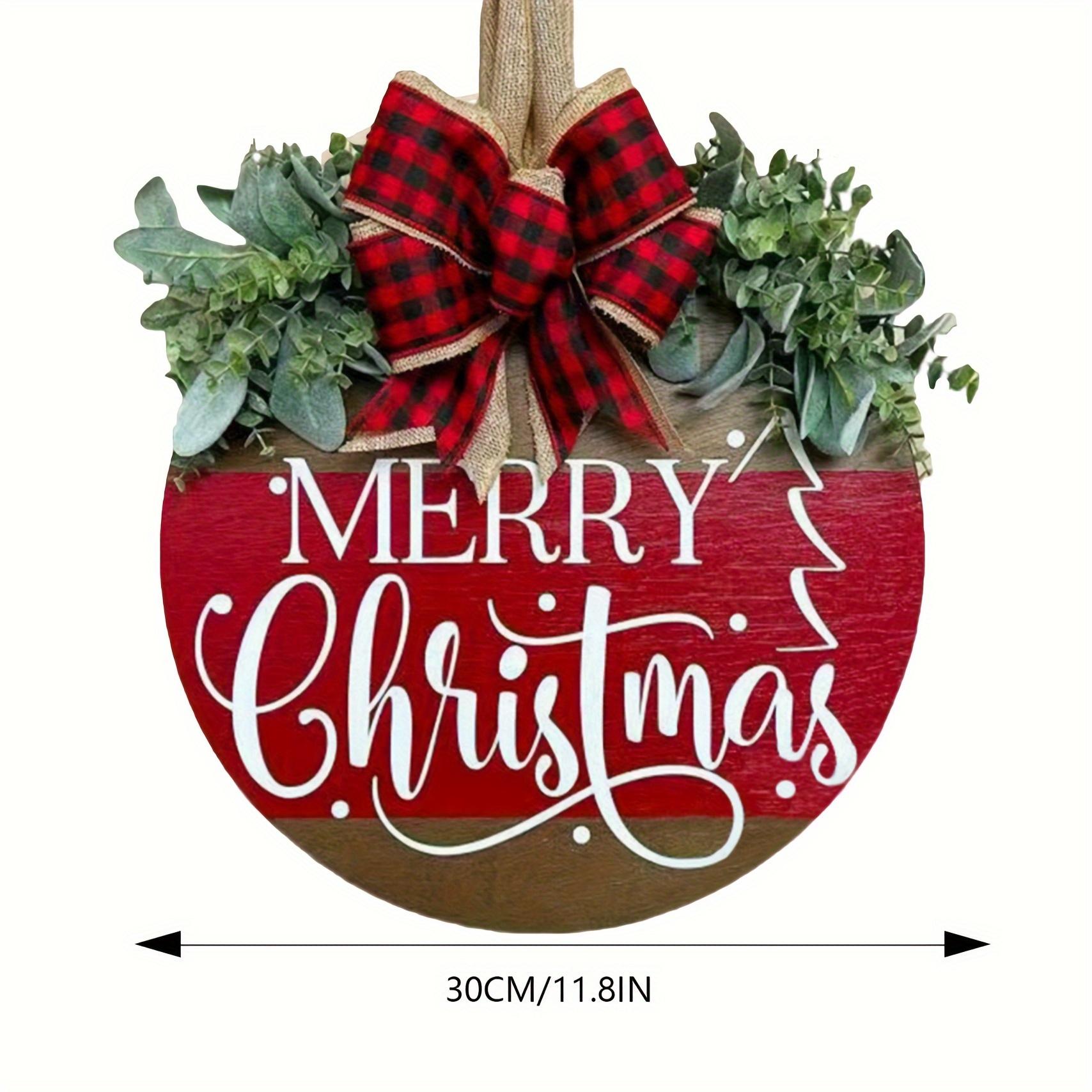

1pc Rustic Wooden Round Door Hanger - Merry Christmas Plaid Bow Sign, Perfect for Farmhouse Home & Porch Decor decoracion