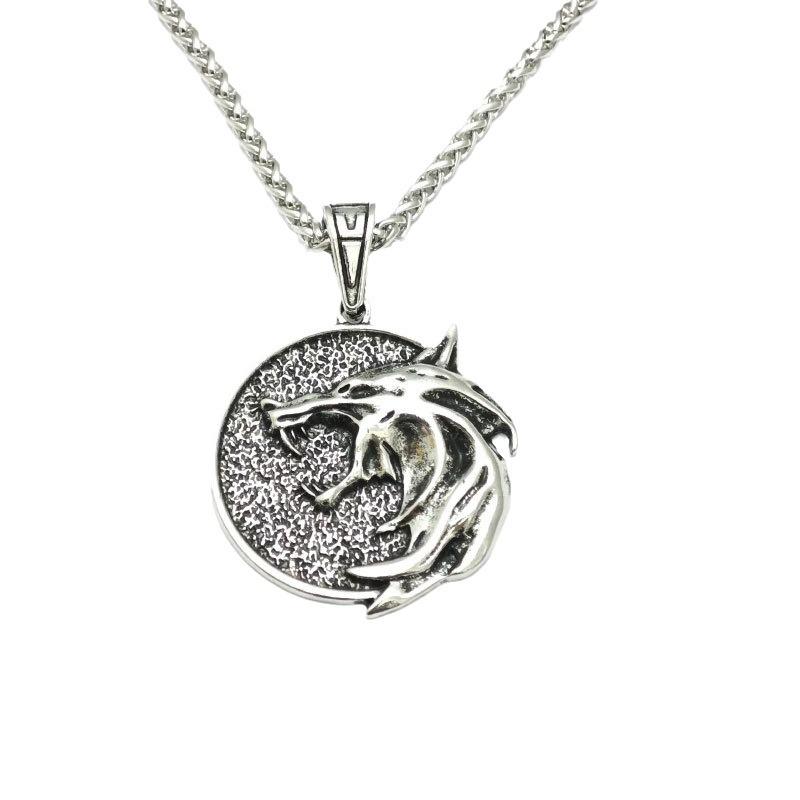 Men Vintage Viking Wolf Pendant Necklace Punk Rock Nordic Stainless Steel Wolf Head Jewelry for Men