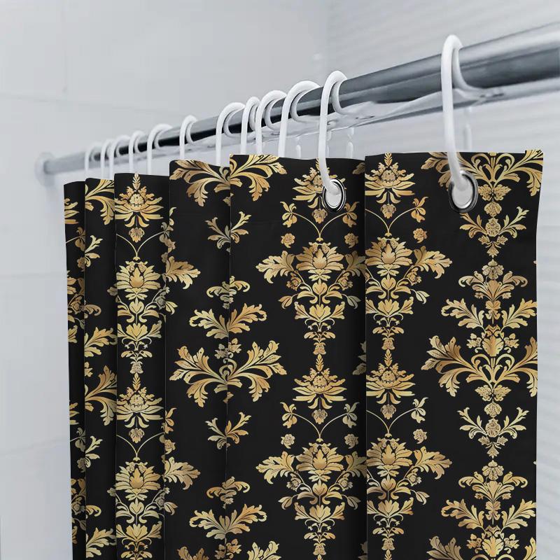 Golden Damask Shower Curtain Luxury Bath Decor For Home Bathroom Black Gold Waterproof Fabric 72X78 (183X200Cm)
