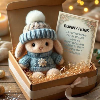 Mini Conejito de Peluche Hecho a Mano Abrazo Regalo de Pascua con Tarjeta Figura de Conejito de Peluche Relleno en una Caja Lindo Conejito de Bolsillo Regalo de Apoyo Emocional para Mujeres Hombres