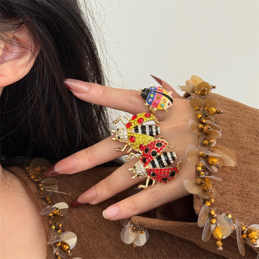 Geometric Insect Drip Oil Ring Rhinestone Painting Ring Fashion Chunky Enamel Ring  Party