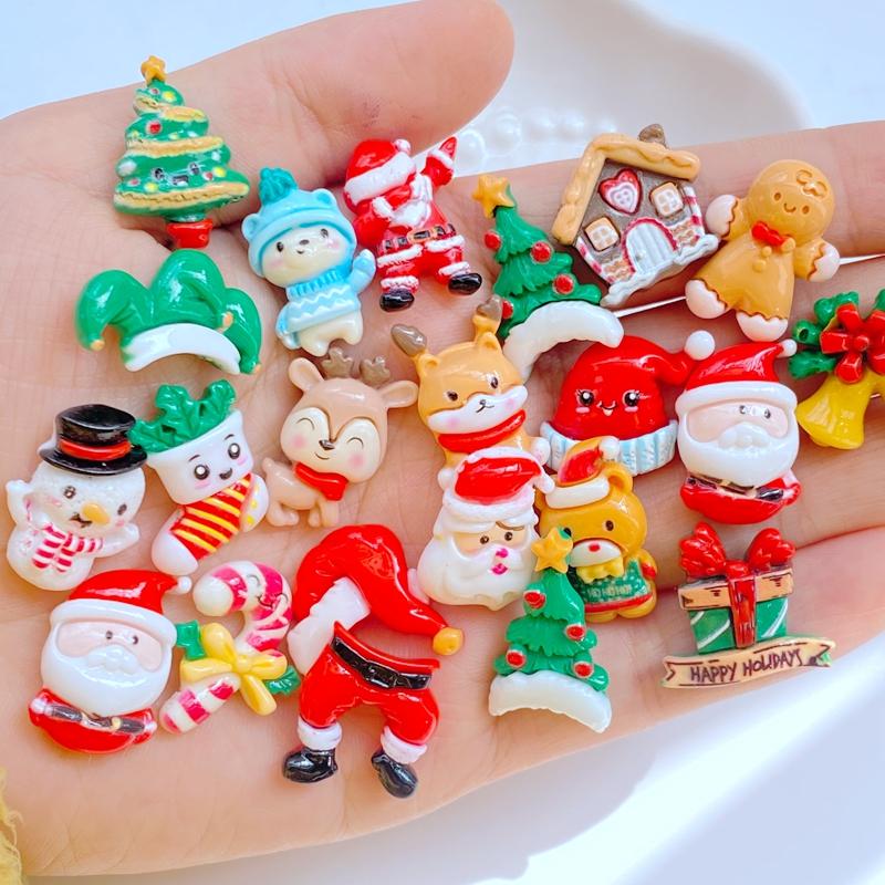 20 Stück Niedlicher Weihnachts-Schneemann, Weihnachtsmann, Lebkuchenmann, Weihnachtsbaum, Flache Rückseite, Harz, Scrapbooking, DIY, Schmuck, Dekoration, Zubehör