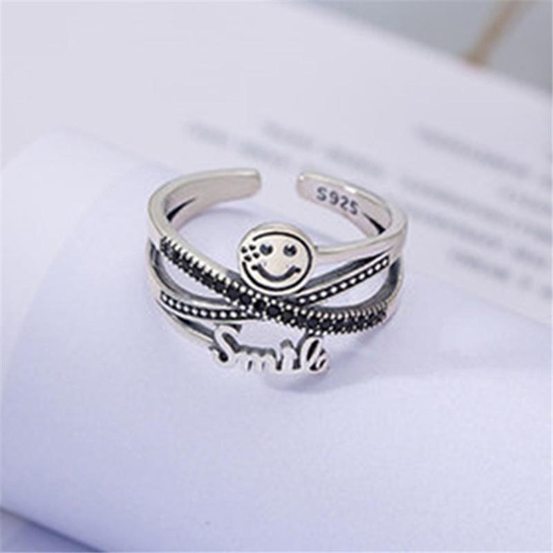 foxanry Smiley-Gesicht, handgefertigte Ringe für Frauen, neue Mode, Vintage-Stil, englischer Buchstabe, Geburtstagsfeier, Schmuck, Geschenke