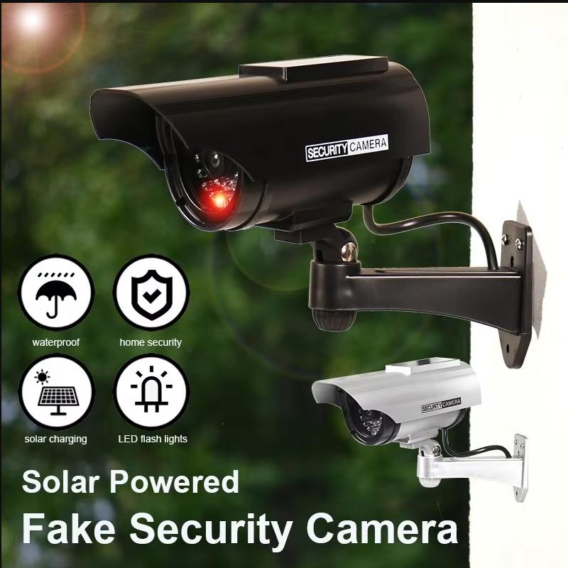 Solar Fake Bullet Security Camera Dummy Surveillance System, Red LED Lights Anti-Theft,Indoor Outdoor Deterrent Home Office