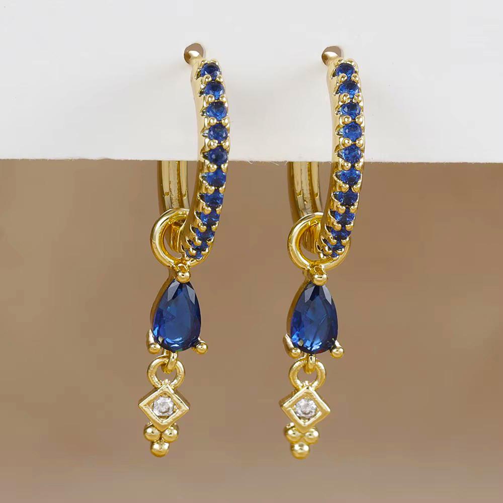 2PCS Stainless Steel Multicolor Zircon Geometry Drop Earrings For Women Fashion Creative Charm Dangle Earring Piercing Jewelry