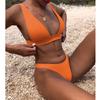 Kobiety seksowne bikini w jednolitym kolorze głęboki dekolt w serek zestaw bikini nowy strój kąpielowy trójkątny bez pleców strój kąpielowy wakacyjny strój plażowy strój kąpielowy