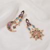 Vintage Baroque Asymmetric Sun Moon Earrings With Rhinestones Exaggerated Statement Studs For Women Fashion Jewelry