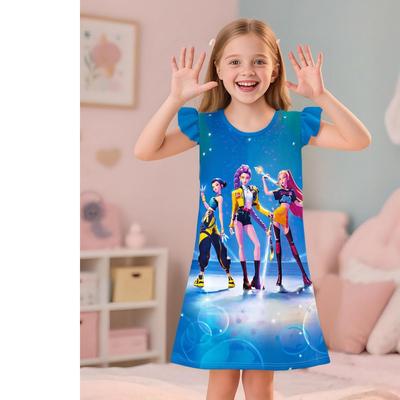 Kpop Witch Hunt Printed Flying Sleeves Sleeping Dress Girls Casual Cute Comfortable Fashionable Dress